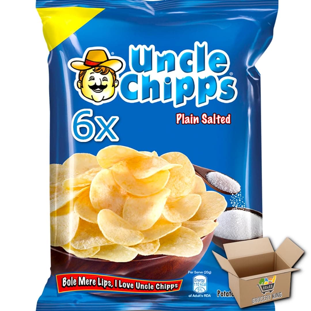 Uncle Chips Pack Of 6 Potato Chips Snack Crisps | Plain Salted Pack Of 6x50g Grocery King