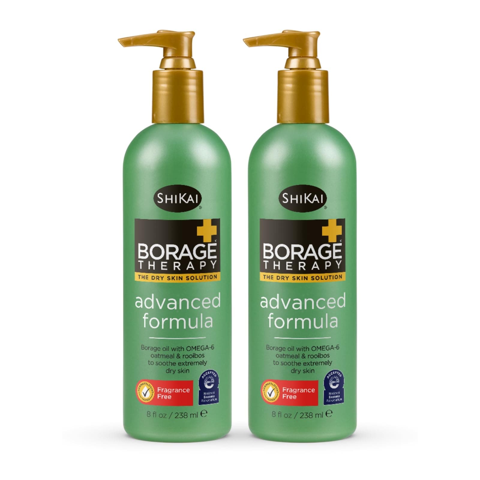 ShiKai Borage Therapy Advanced Formula Body Moisturizer (8oz, Pack of 2) | Fragrance Free | Hydrating Lotion for Dry Hands & Body | with Oatmeal, Shea
