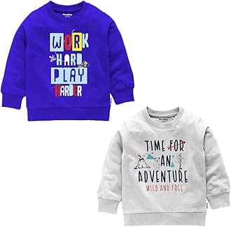NammaBaby Boys' T-Shirt Chest Printed Full Sleeves Sweatshirt for Light Winters Pack of 2