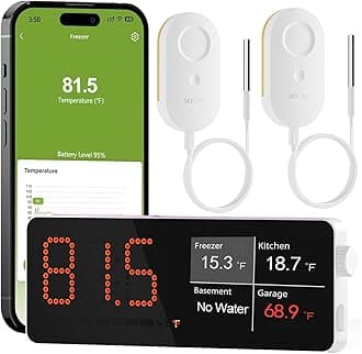 - MOCREO WiFi Refrigerator Thermometer Digital Freezer Alarm, Remote Email & App Alert, 2-Year Data Logging, No Subscription, 2 Smart Temperature Sensor for Fridge, Freezer, Hot Tub