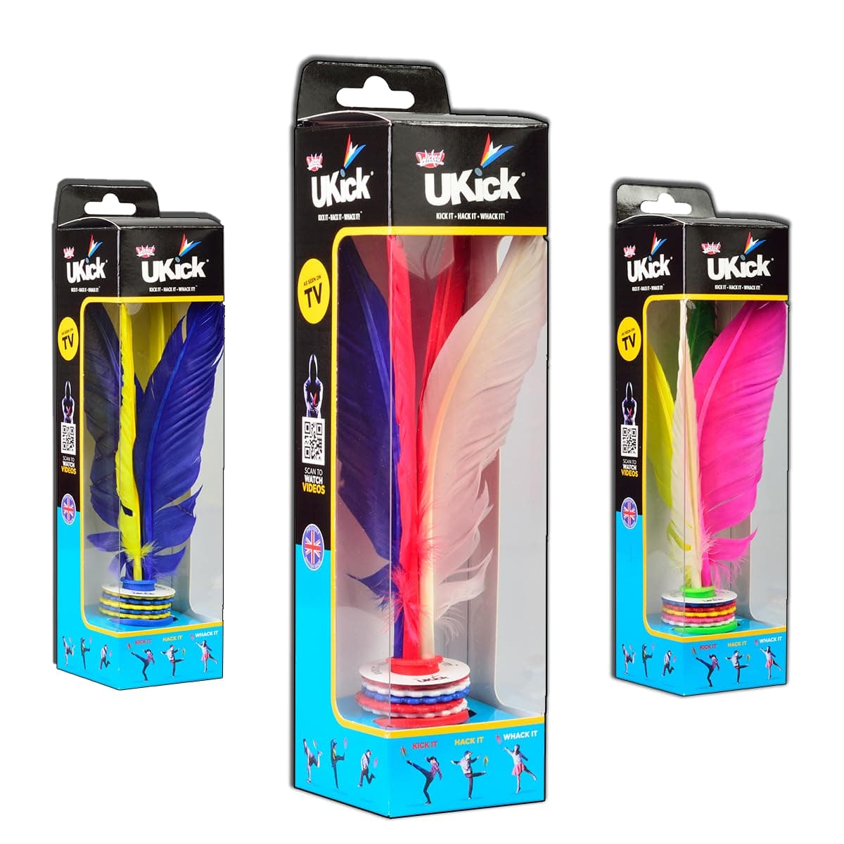 UKICK - Kick IT, HACK IT, Whack IT! Shuttlecock/Jianzi Foot Sports Toy. Customizable Feathers & Pro Discs for 6-Level Challenges! (1 Random Style Selection)