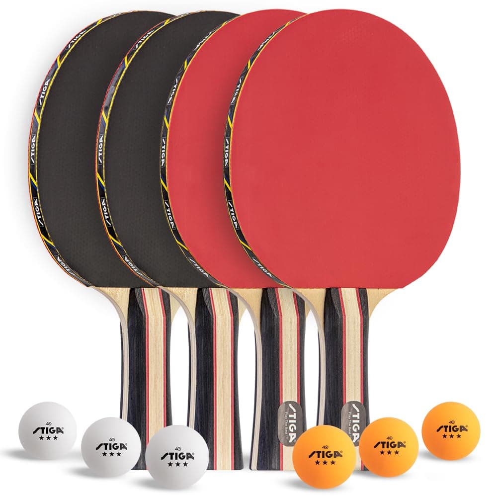 STIGA Performance 2 or 4 Player Table Tennis Set – USATT Approved Rackets and 3-Star Balls – 5-Ply Blade & Flared Handle – Perfect for Skill Development
