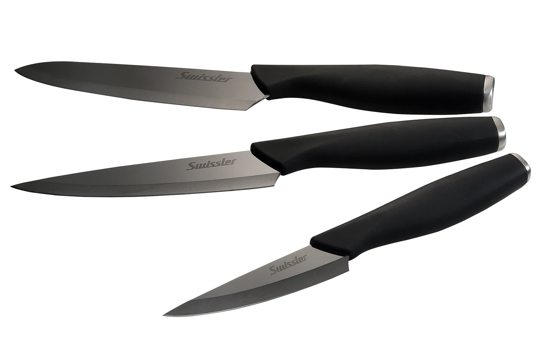 Elegant Ceramic Knife Set –Black Mirror Finish, 6 Pieces: 6" Chef, 5" Utility / Slicing, 3" Paring, -3 Sheaths - Black Handle - Magnetic Gift Box