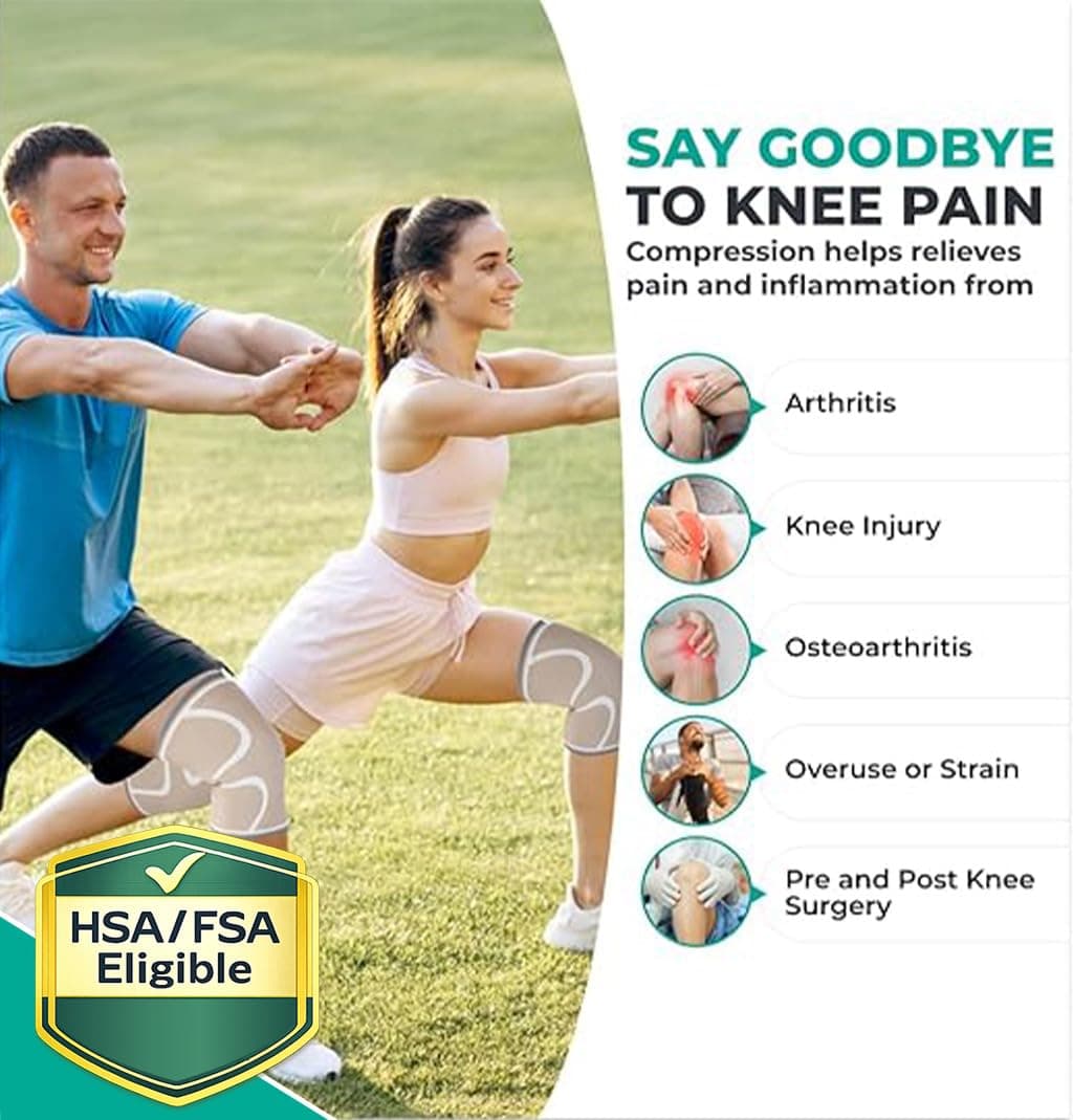 Modvel Compression Knee Brace for Women & Men, 2-Pack Knee Brace for Running Knee Pain, Knee Support Compression Sleeve, Workout Sports Knee Braces for Meniscus Tear, ACL & Arthritis Pain Relief