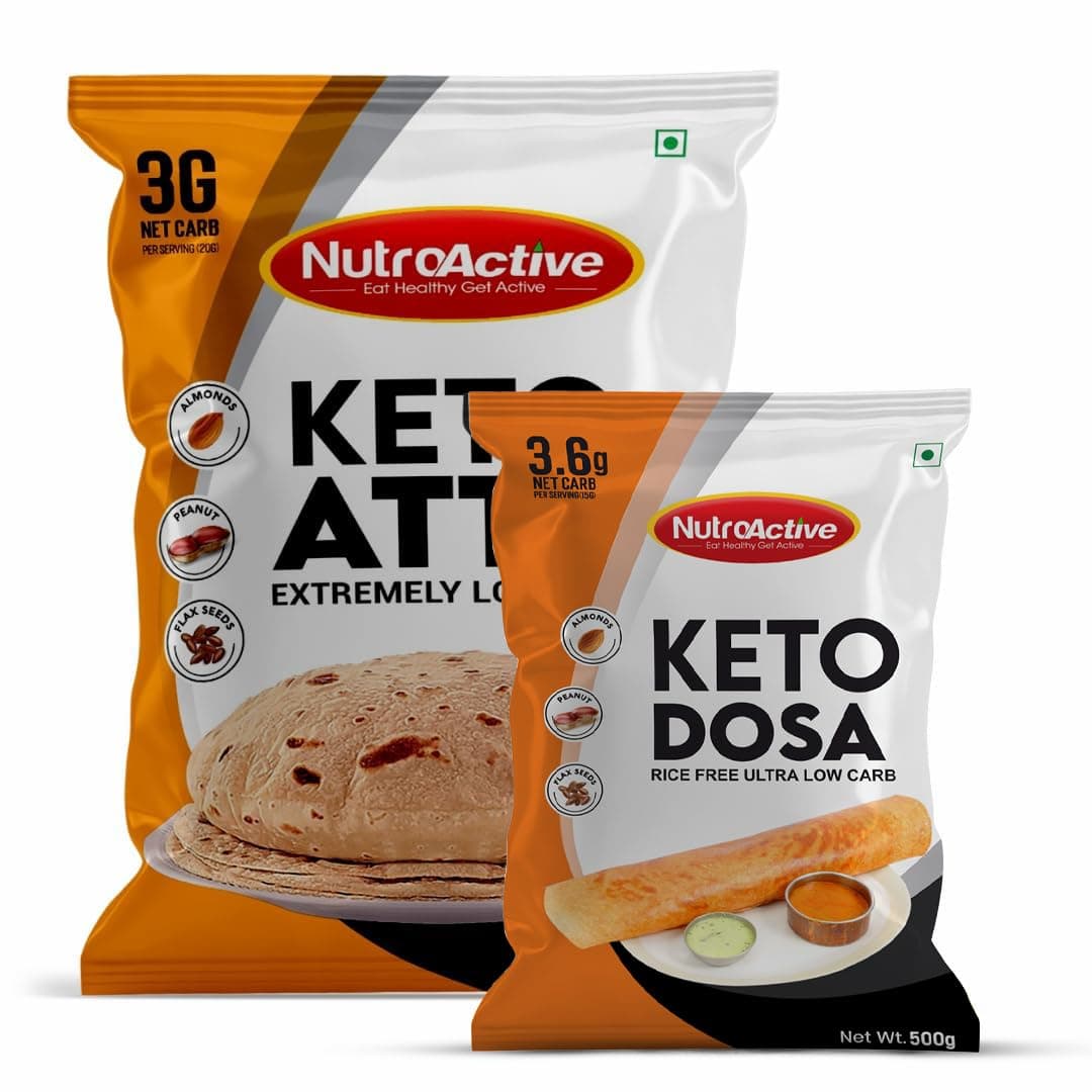 NutroActive Keto Atta Extremely Low Carb Flour - 1kg with NutroActive Keto Dosa Mix Gluten Free - 500 gm