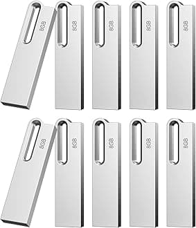 Aiibe 8GB Flash Drive 10 Pack 8GB Metal USB Drive Bulk Thumb Drive USB 2.0 Memory Stick Jump Drive Zip Drive with Keychain, Waterproof - Silver