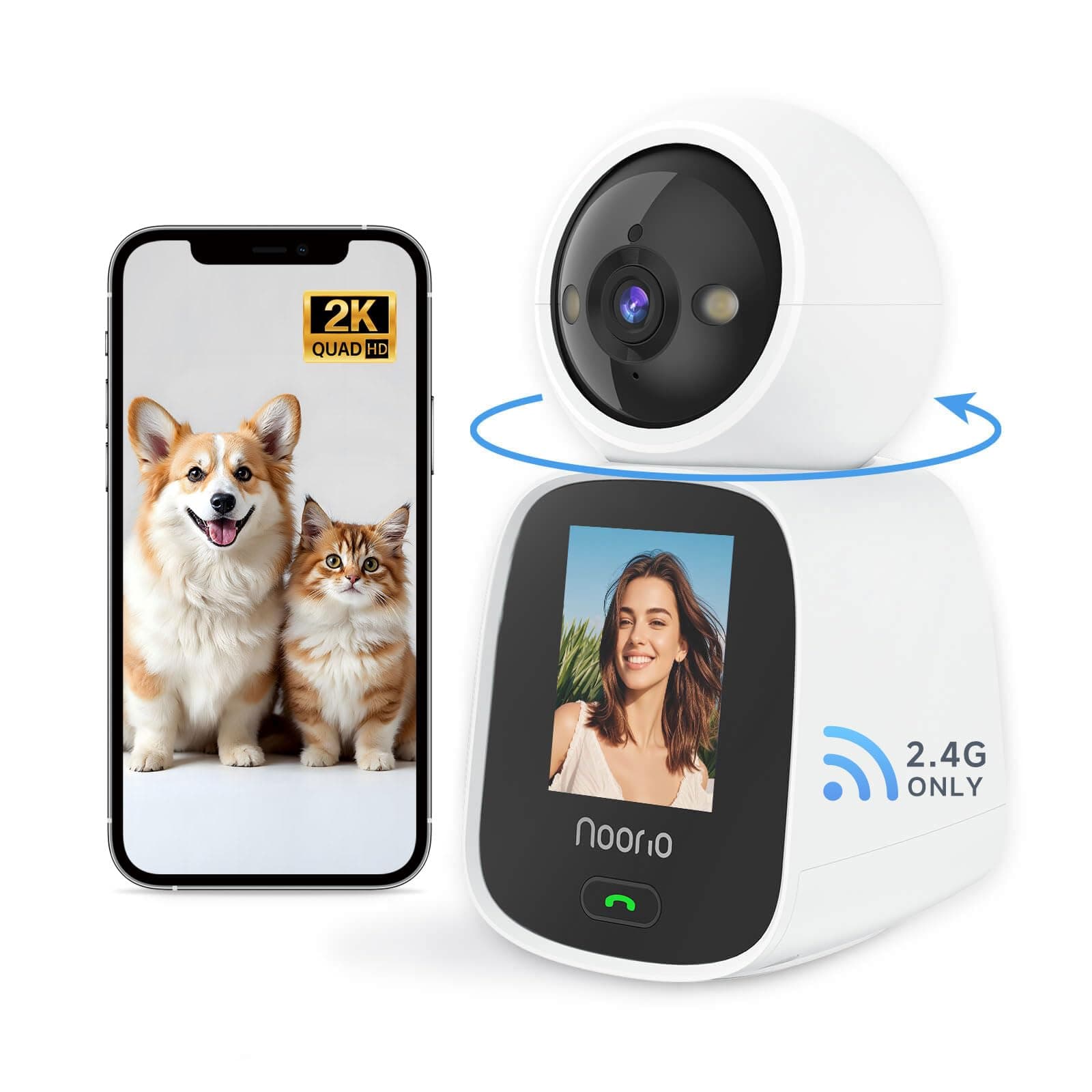 Two-Way Video Call Camera, 2K One Click Pet Camera Indoor with Phone App, 2.4G WiFi Only 360° PTZ for Dogs with Speaker, CL200