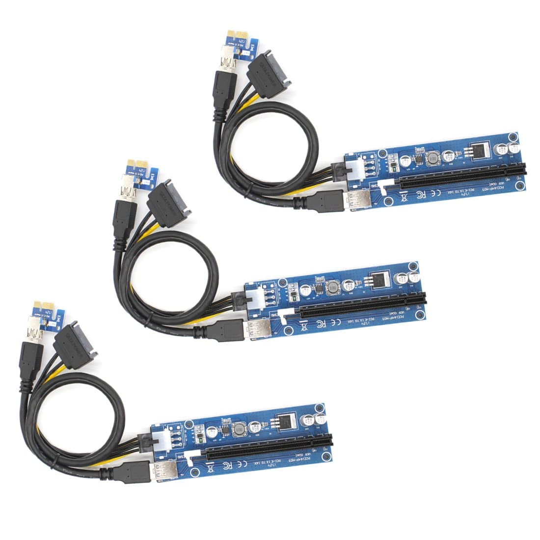 YIKESHU Pcie riser PCIe PCI-E 16x 8x 4x 1x Powered Riser Adapter Card w/ 60cm USB 3.0 Extension Cable & 6-Pin PCI-E to SATA Power Cable - GPU Riser Adapter - Ethereum Mining ETH(3pcs)