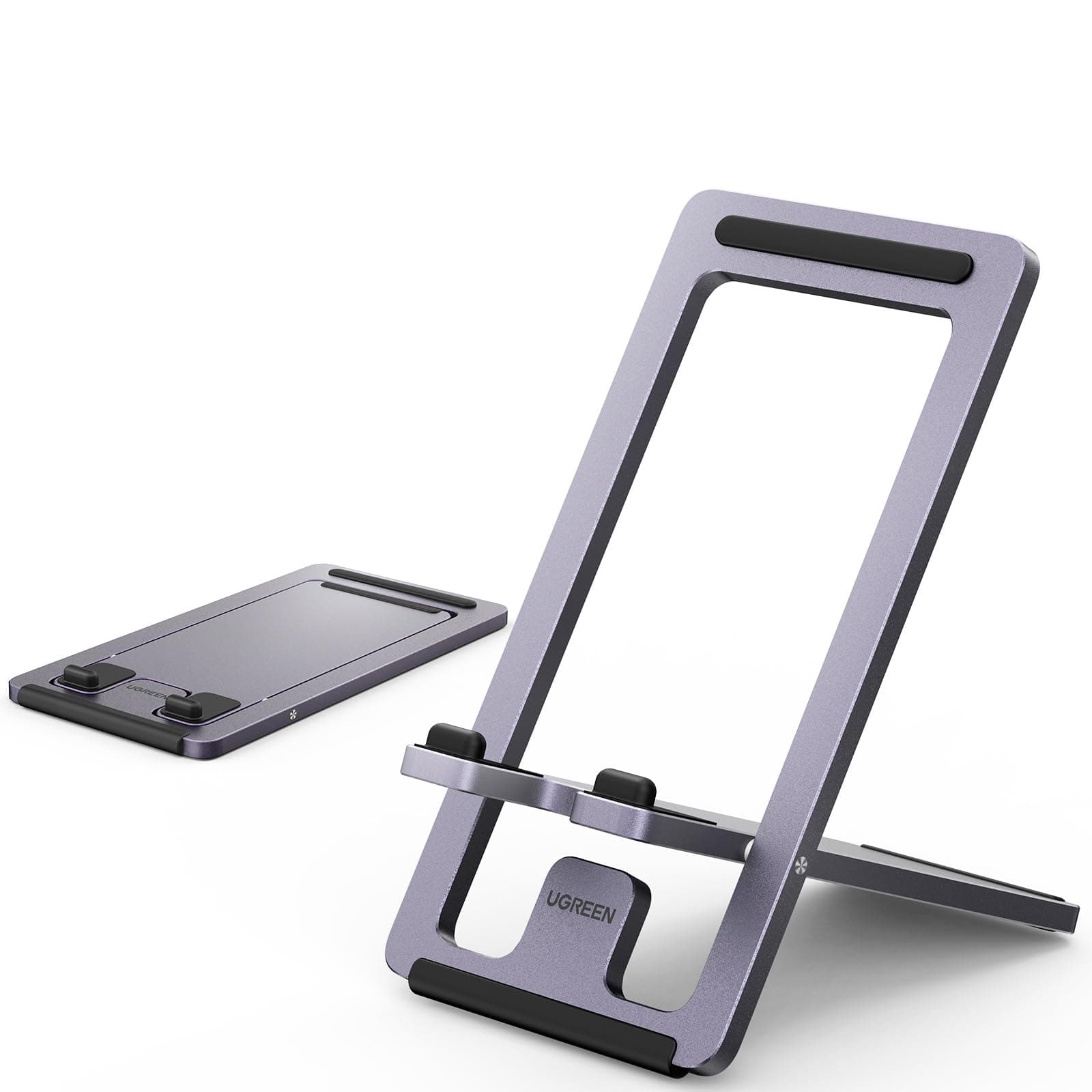 UGREEN Cell Phone Stand Portable Mobile Stand Adjustable iPhone Holder for Desk Foldable Adjustable Viewing Angle Stable Alloy Metal Mobile Holder Fit for iPhone 17 Pro Max S26/25 Ultra All Phones