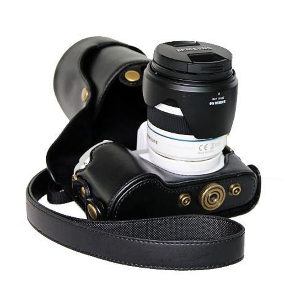 Retro Detachable Leather Camera Case , Bag with Shoulder Strap for Samsung Nx300 with 18-55mm or Prime Lens(black)