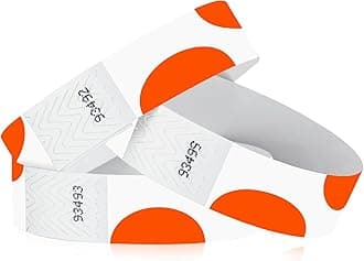 500 WristCo Orange Half Circles Tyvek Wristbands for Events - Comfortable Tear Resistant Paper Bracelets ID Wrist Bands for Concerts Festivals Admission Party Identification