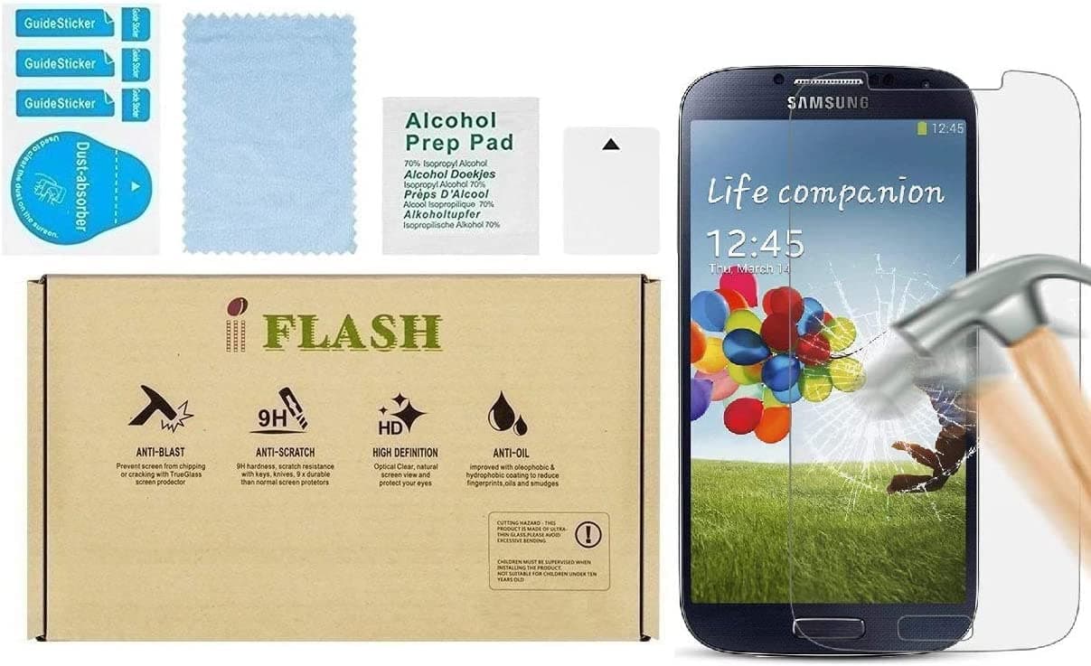 iFlash 3 Pack Tempered Glass Screen Protector for Samsung Galaxy S4 / S IV / i9500- Transparent Crystal Clear / 2.5D Rounded Edges / 9H Hardness/Scratch Proof/Bubble Free/Oleophobic Coating