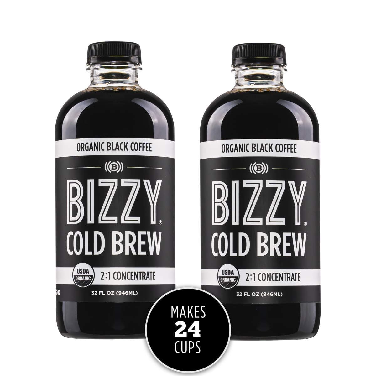 Bizzy Organic Cold Brew Coffee | Concentrate | Makes 24 Cups | Unsweetened & Sugar Free | Perfect for Iced Coffee |32 Fl Oz (Pack of 2)
