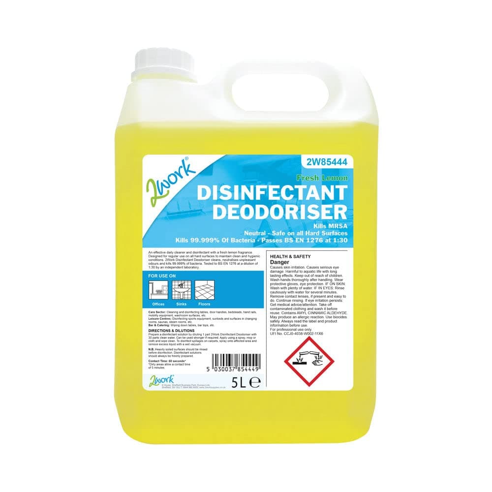 Bactericidal Disinfectant Deodoriser Lemon Scent 5 Litre 2W85444