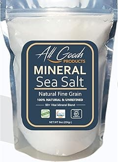 All Goods Products Baja Mineral Sea Salt 8oz, Fine Grain, Hand Harvested | Cooking, Baking & Seasoning Dishes | Low Sodium, Magnesium & Potassium Loaded | Ideal for Electrolyte Balance, Optimal Body