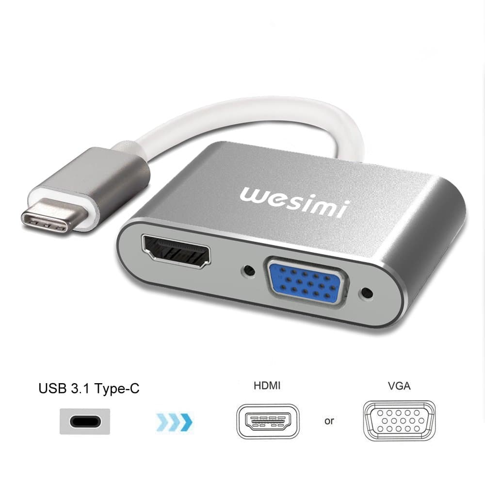 wesimi USB C to HDMI VGA Adapter ,USB 3.1 Type C (USB C) To VGA HDMI UHD Converter Adapter With Aluminium Case For Macbook/Chromebook Pixel, Plug And Play