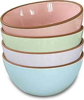 Mora Ceramic Bowls For Kitchen, 28oz - Bowl Set of 4 - For Cereal, Salad, Pasta, Soup, Dessert, Serving etc - Dishwasher, Microwave, and Oven Safe - For Breakfast, Lunch and Dinner - Assorted Colors