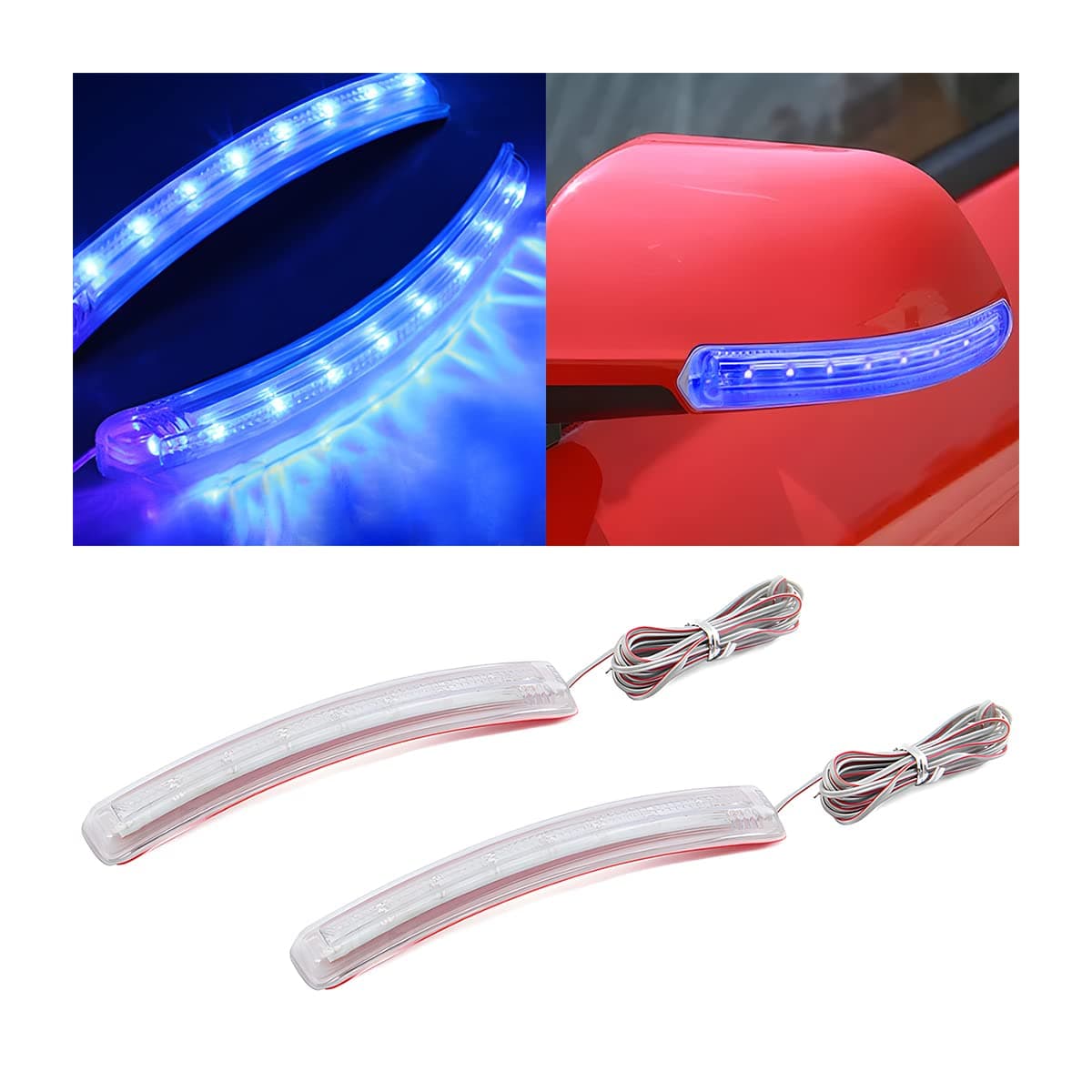 2 Pcs LED Turn Signal Strip Light, Flexible Switchback Dual-Color Fork Blinkers, Waterproof Adjustable Daytime Running Tail Light Strip Kit (Blue)