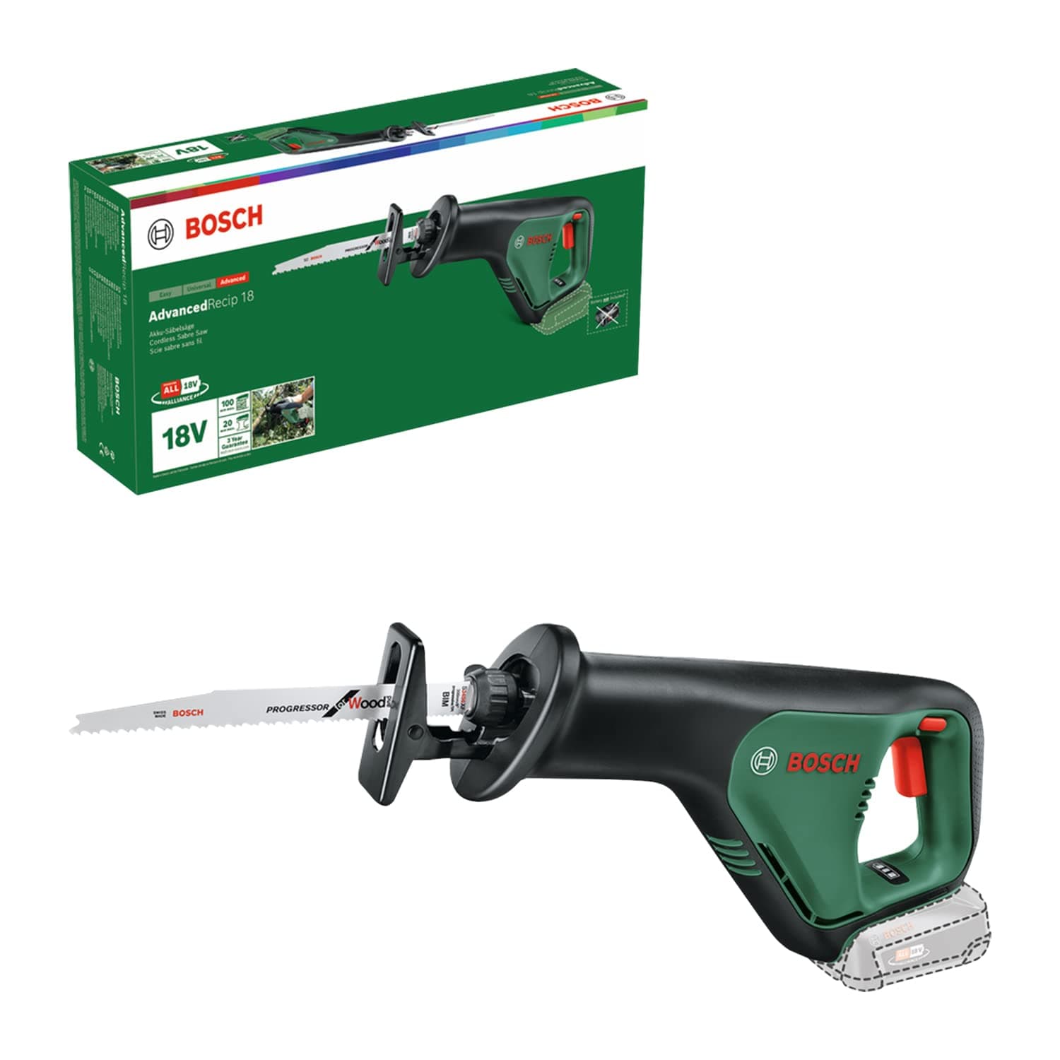 Cordless Reciprocating Saw AdvancedRecip 18 (Without Battery, 18 Volt System, in Carton Packaging)
