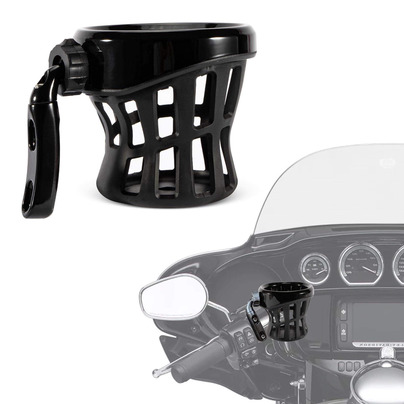 Motorcycle Drink Cup Holder Handlebar Mount Universal for Dyna Fat Bob Touring Road Glide Street Electra Glide Softail 1996-up Goldwing GL1800 2018-up