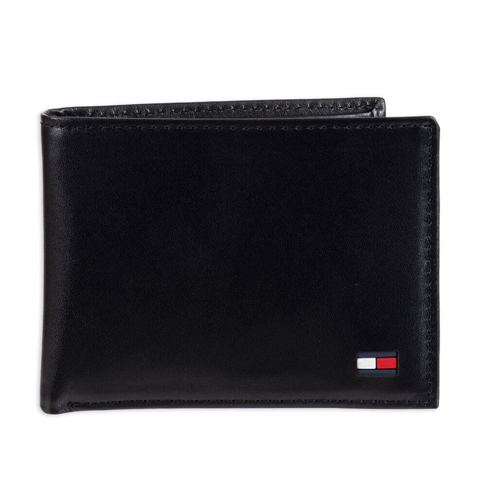 Men's Slim Leather Bifold Passcase Wallet with Removable ID Window