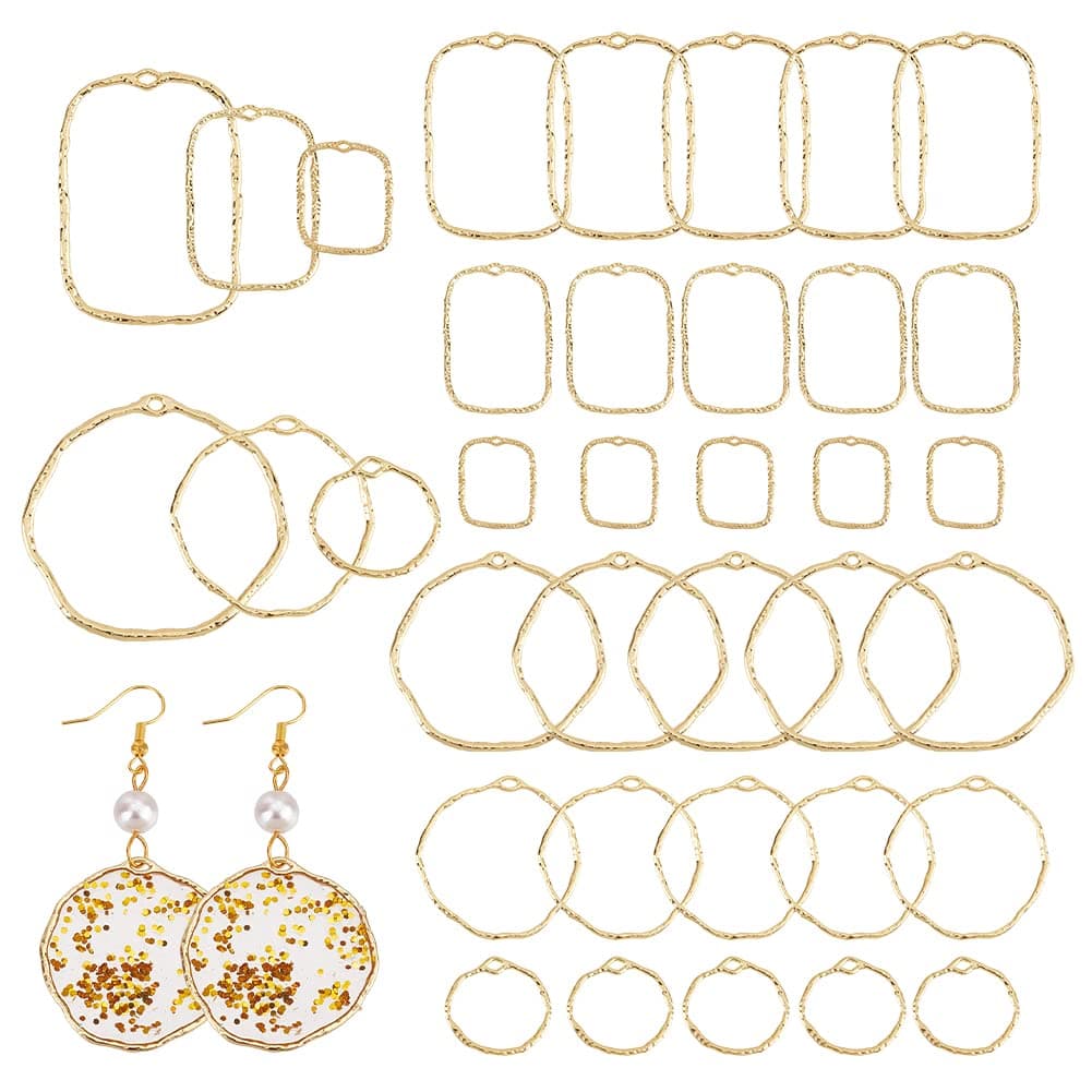 CHGCRAFT 48 Pcs Open Back Bezel Pendants Hollow Frame Rectangle Ring Charms for DIY Resin Pressed Flower Jewelry Making