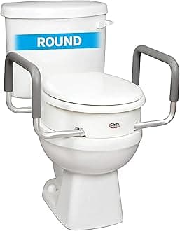 Carex 3.5 Inch Raised Toilet Seat with Arms, Round Toilet Seat Riser, 300 lbs Capacity, Elevating and Raising Seat for Elderly and Handicap, Universal, Slip-Resistant with Padded Handles, White