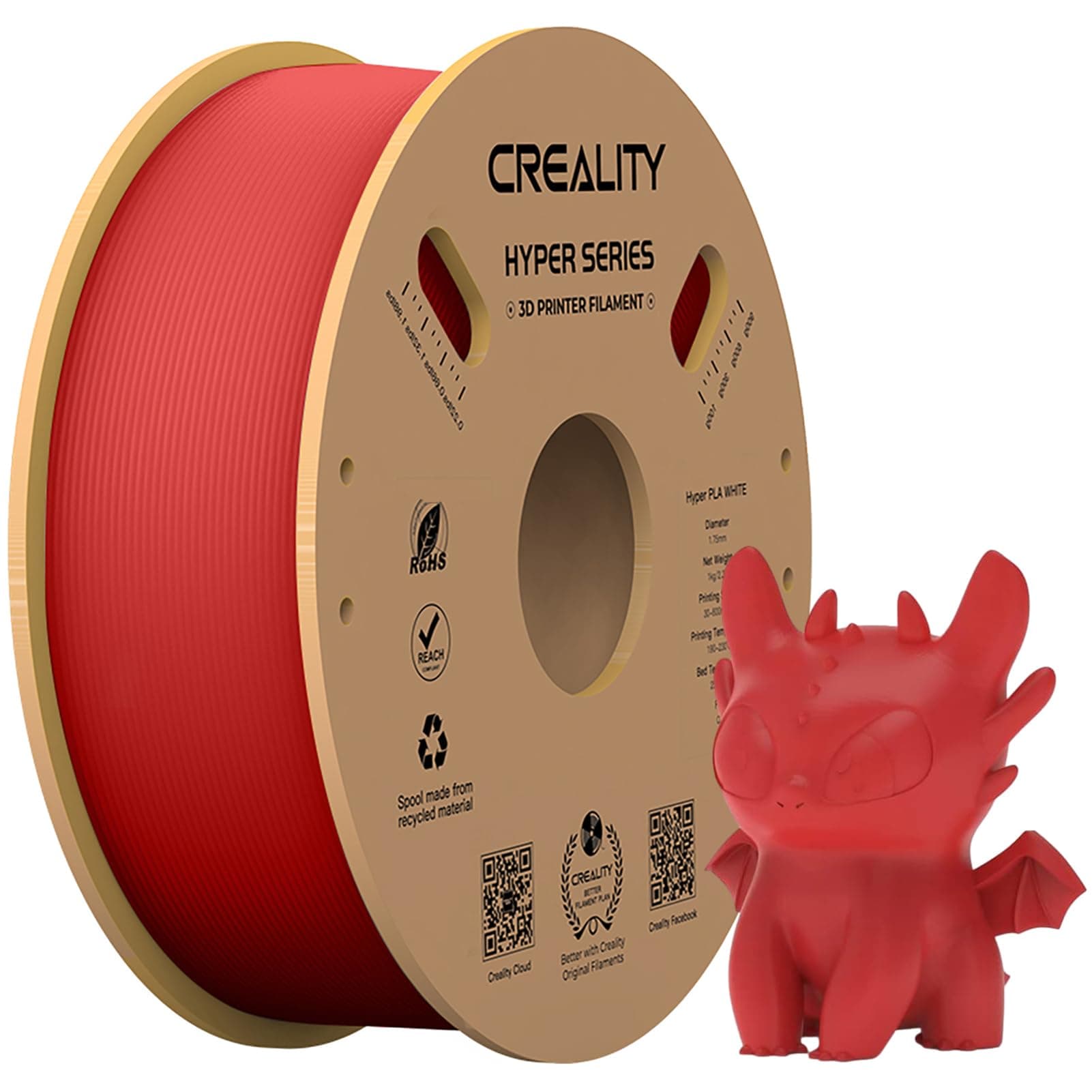 Creality PLA Filament 1.75mm,Hyper PLA Red for High Speed Printing Like Creality K1 / MAX, AnkerMake M5, Bambu Lab X1/P1P,1.75mm 1kg Accuracy ±0.03mm,Good Fluidity,Faster Cooling,Fit Most FDM Printer