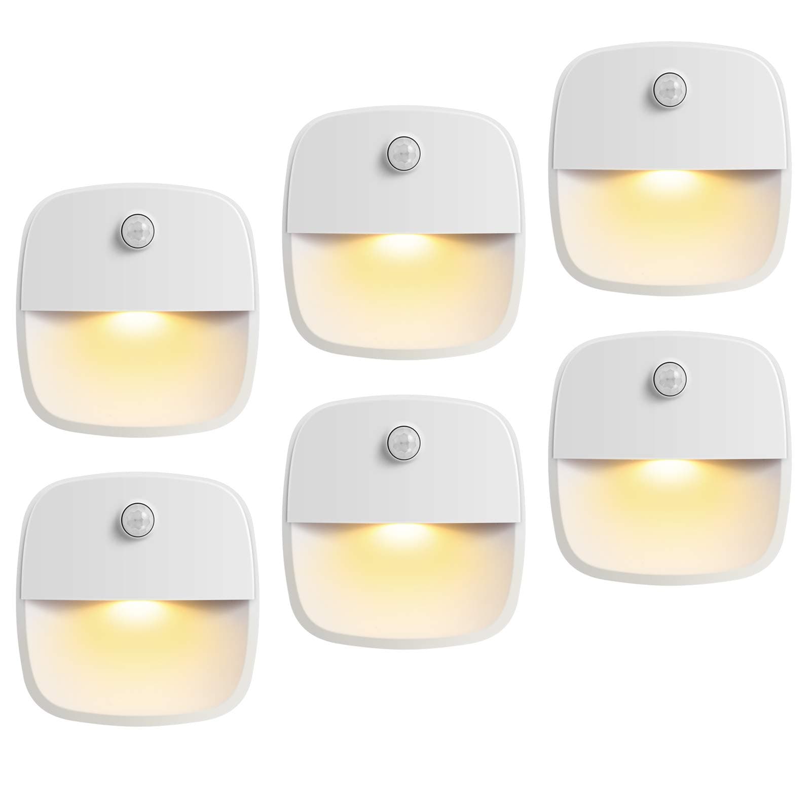 Motion Sensor Light Indoor, Upgraded Battery-Powered LED Night Light with PIR Technology for Bathroom, Kitchen, Stairs, Under Cabinet, Closet, Stick on Anywhere Hallway Lamp (Warm White, 6-Pack)