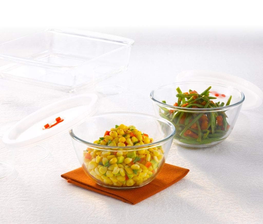 Borosil 500ml (2pc) Serving & Mixing Bowl with Lid Set | Made in India Borosilicate Glass Bowl for Kitchen & Dinning | Bowl for Mixing Dough, Salad, Batter | Microwave & Dishwasher Safe | Transparent