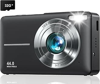 Digital Camera, Upgraded FHD 1080P Point and Shoot Kids Camera, with 32GB Card, 16X Zoom Time Stamp Anti Shake, Lanyard, Compact Portable Small, for Kid Starter Student Children Teen Girl Boy(Black)