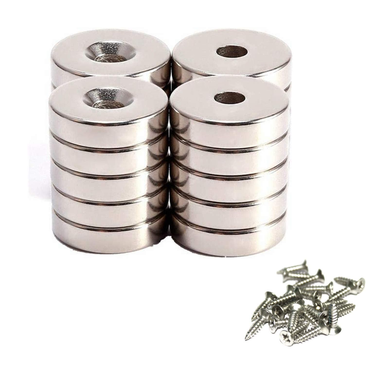 JUNAN Neodymium Disc Countersunk Hole Magnets, 20 Pack 10mm x3mm hole 3mm Strong Permanent Rare Earth Magnets with 20 Screws…