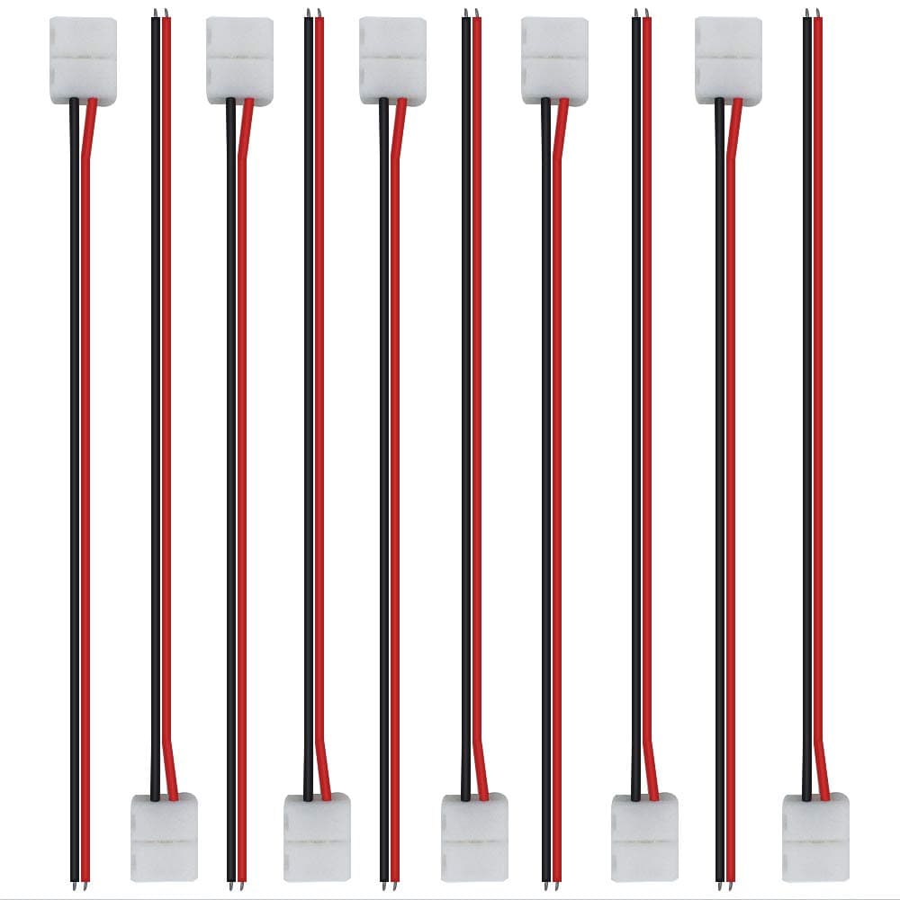 LightingWill 10pcs Pack Strip Wire Solderless Snap Down 2Pin Conductor LED Strip Connector for 8mm Wide 3528 2835 Single Color Flex LED Strips