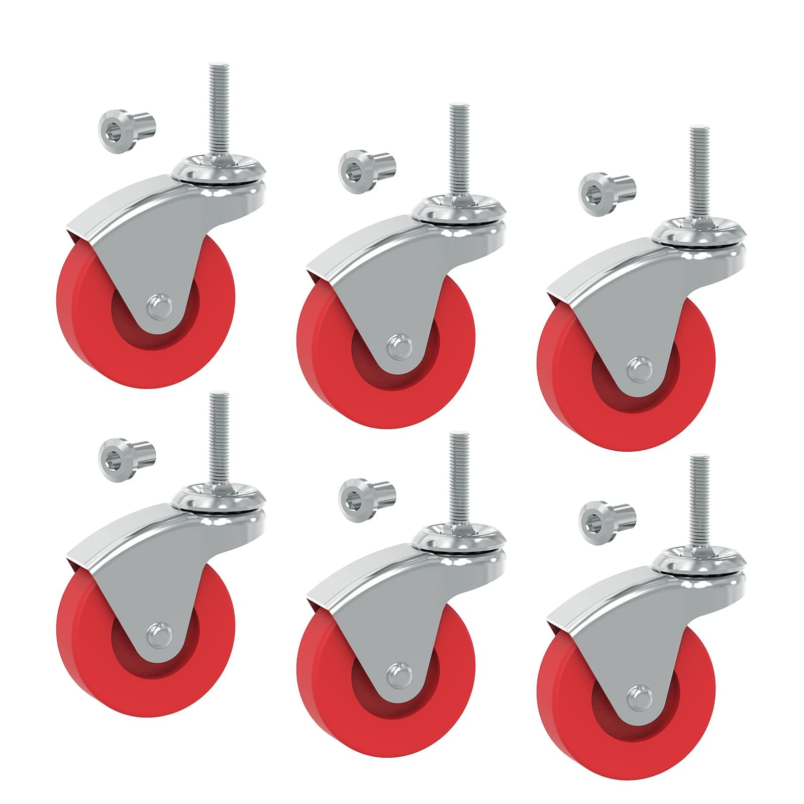 BIG RED 2.5 Inch Stem Caster Wheels Set of 6,Heavy Duty 360 Degree Swivel Stem Casters for Creeper Service Utility Cart Stool Post Mount,ATR6551-6PB