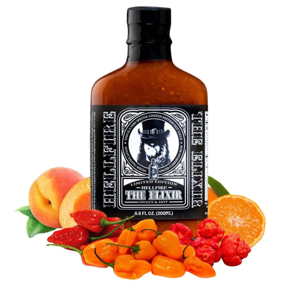 Hellfire The Elixir Hot Sauce, Gourmet, Award-Winning Fruit-Based Sauce, Made with Super Hot Peppers and Caribbean Spiced Rum, 5 oz.