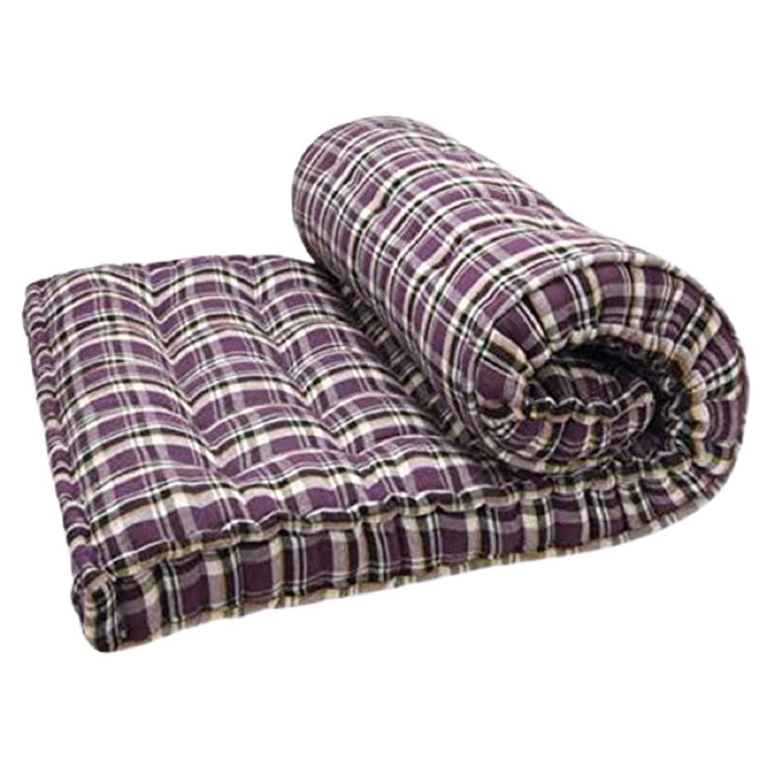 5-Inch Thick Soft Cotton Quilt Foldable Double Bed Box Mattress Gadda Gingham Plaid Checkered Multicolour Medium Soft Cotton Box Bed Mattress((72X72X5 Inches Or 6X6 Ft))