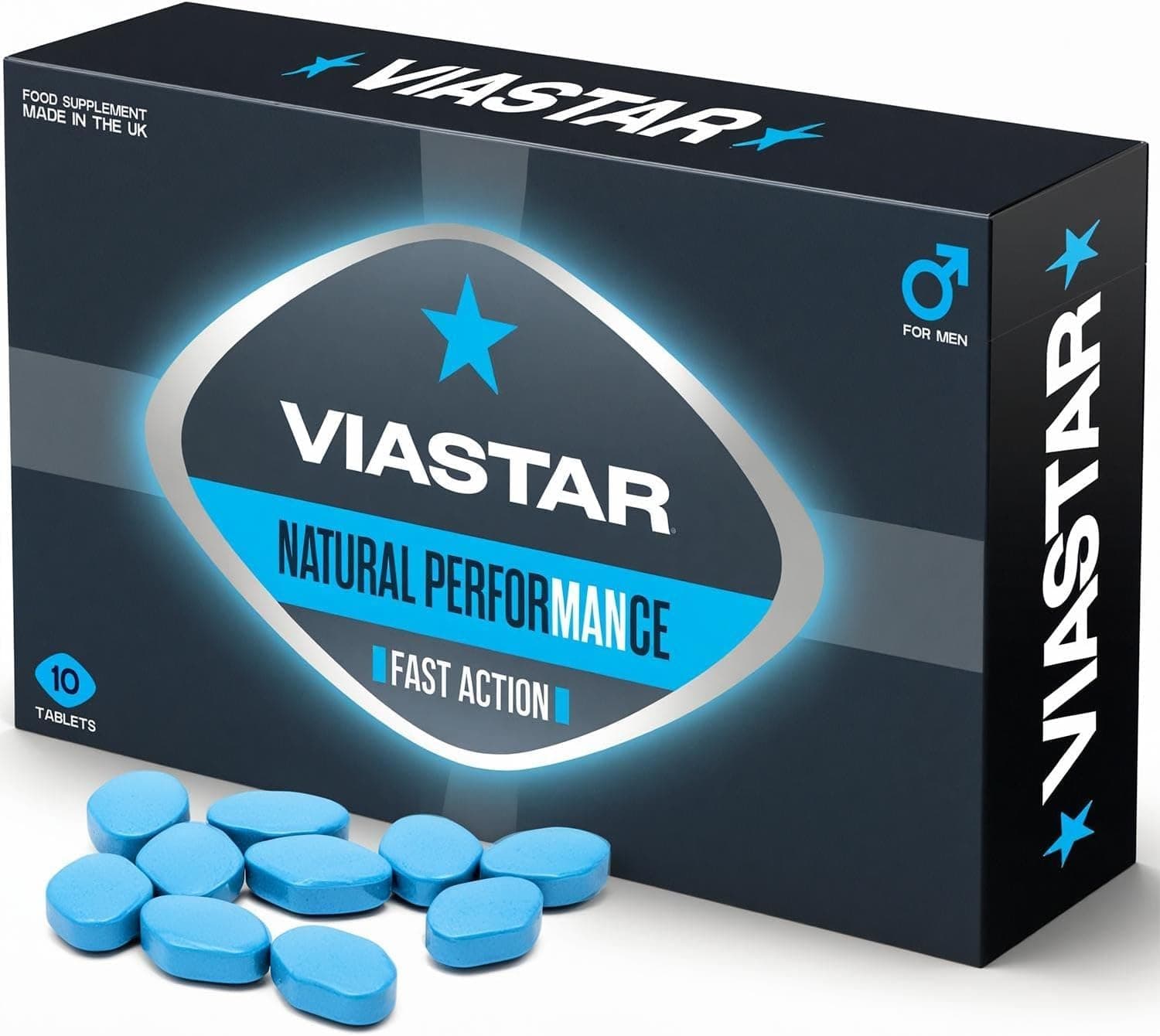 Viastar | 10 Tablets | 100% Strong and Natural, Exclusively for Men, Easy to Swallow Pills, Manufactured in The UK.