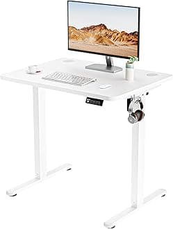 ERGOMAKER Electric Standing Desk, 80 x 60 cm Height Adjustable Sit Stand Desk with Splice Board for Home Office, Computer Table Memory Preset (White Frame, White Desktop)