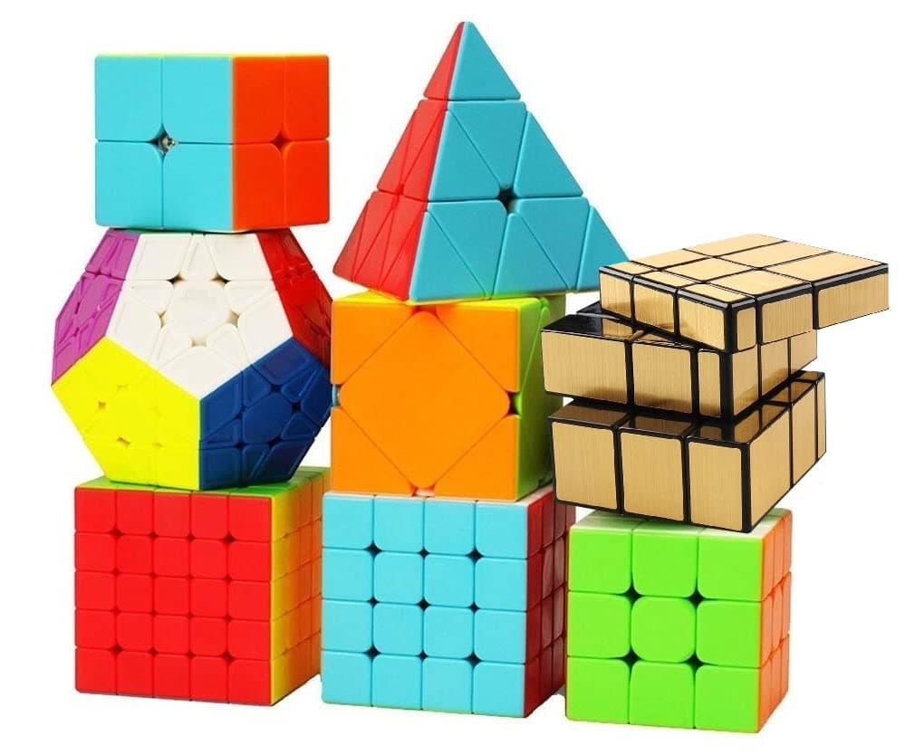 Speed Cube Bundle Stickerless Magic Cubing Classroom Smooth Puzzles Set with Gift Packing (Gold 8 Cube)