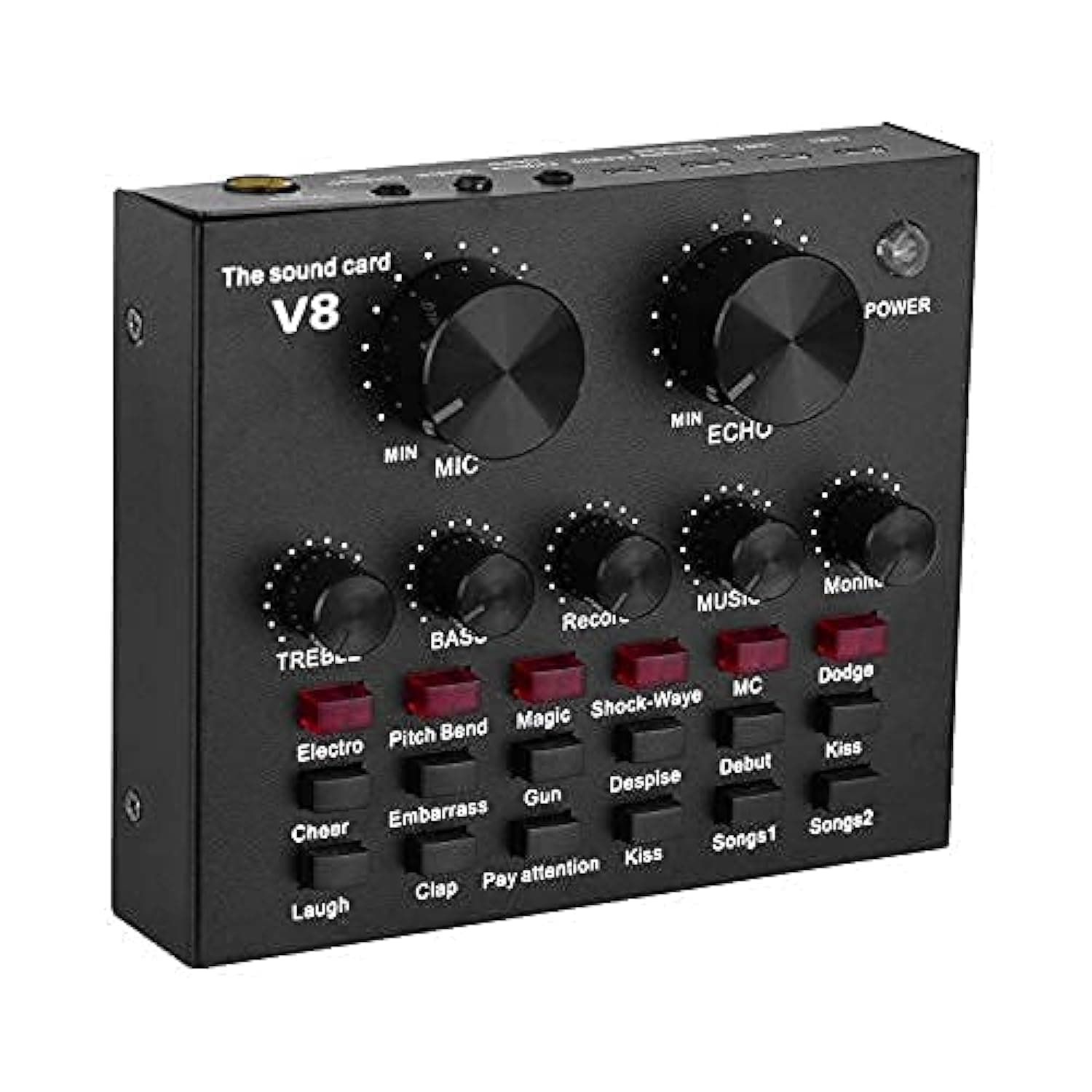 CEZO V8 Portable Audio Mixer Interface, Bluetooth Sound Card for Live Streaming/Recording/Podcast/Voice Change/Karaoke/Gaming/Singing with Sound Effects, 3.5mm Mic Jack for Guitar (V8 Black)