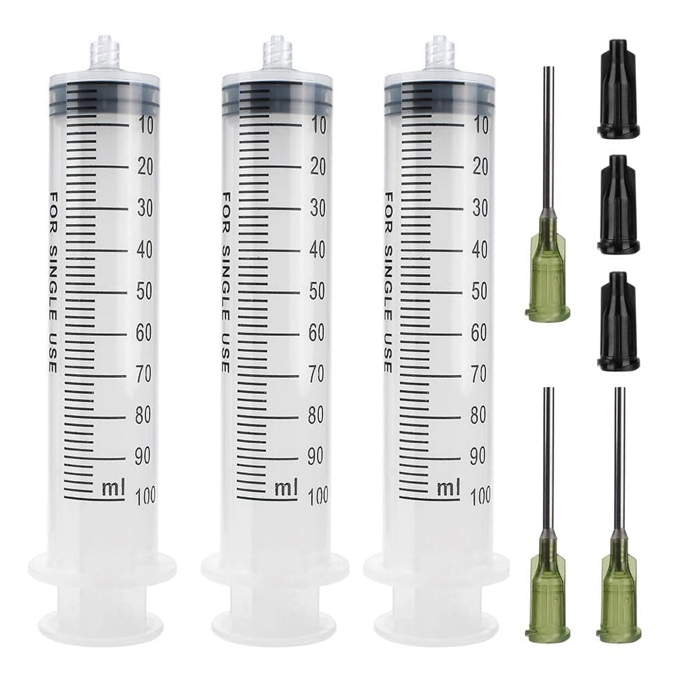 3 Pack 100ml Syringes with 14G 1.0'' Blunt Tip Needles and Storage Caps(Luer Lock), Plastic Reusable Syringe for Glue Applicator, Oil Dispensing Multiple Uses…