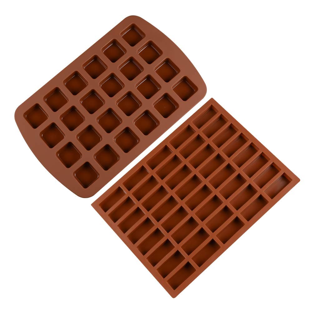 Silicone Brownie Baking Molds Pan - Small Cake Candy Molds Square and Rectangular Silicone Chocolate Molds Set of 2