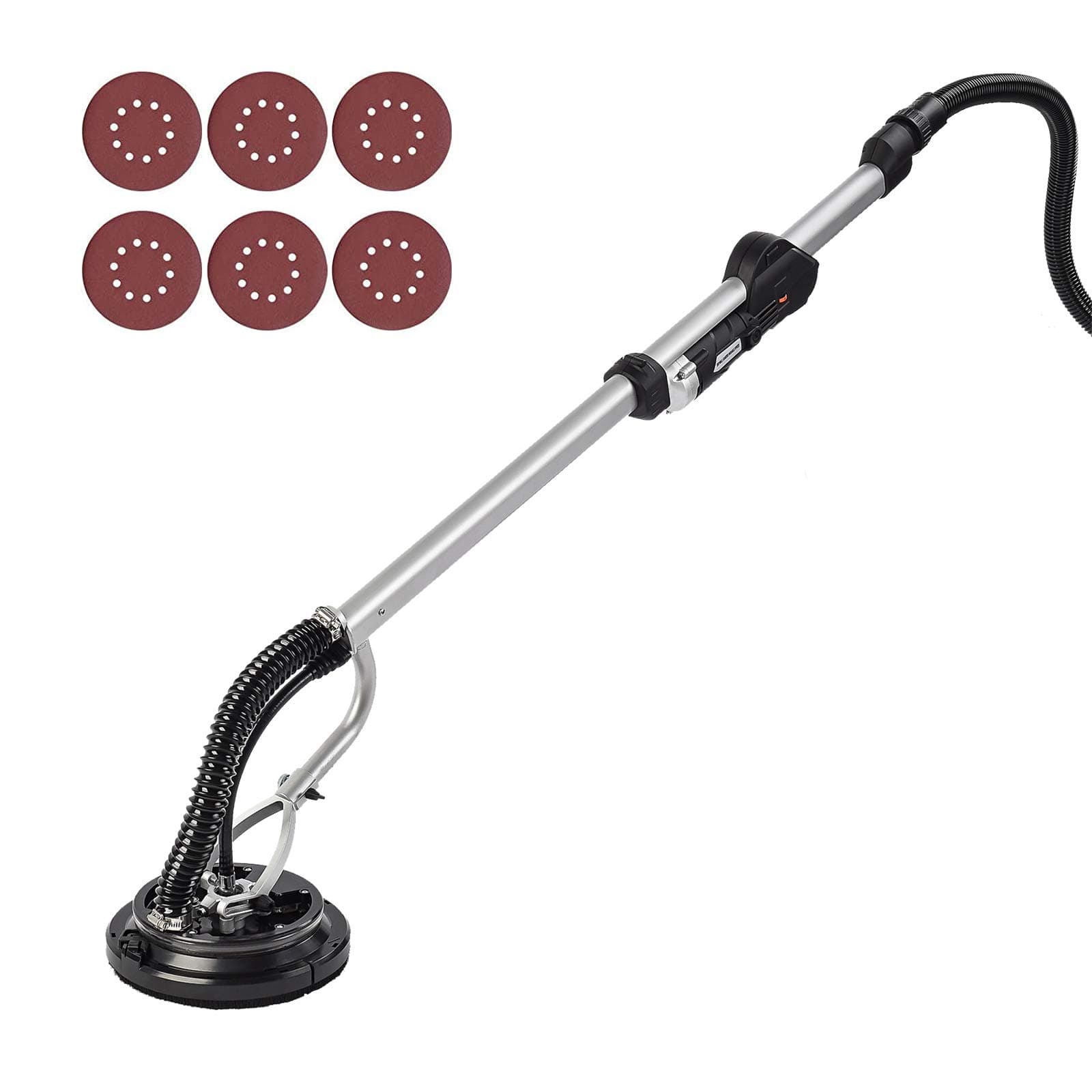 SUNCOO Commerical Drywall Sander Electric Disc Sanding Pole 6 Speed, 6 Sanding Discs 800W Black