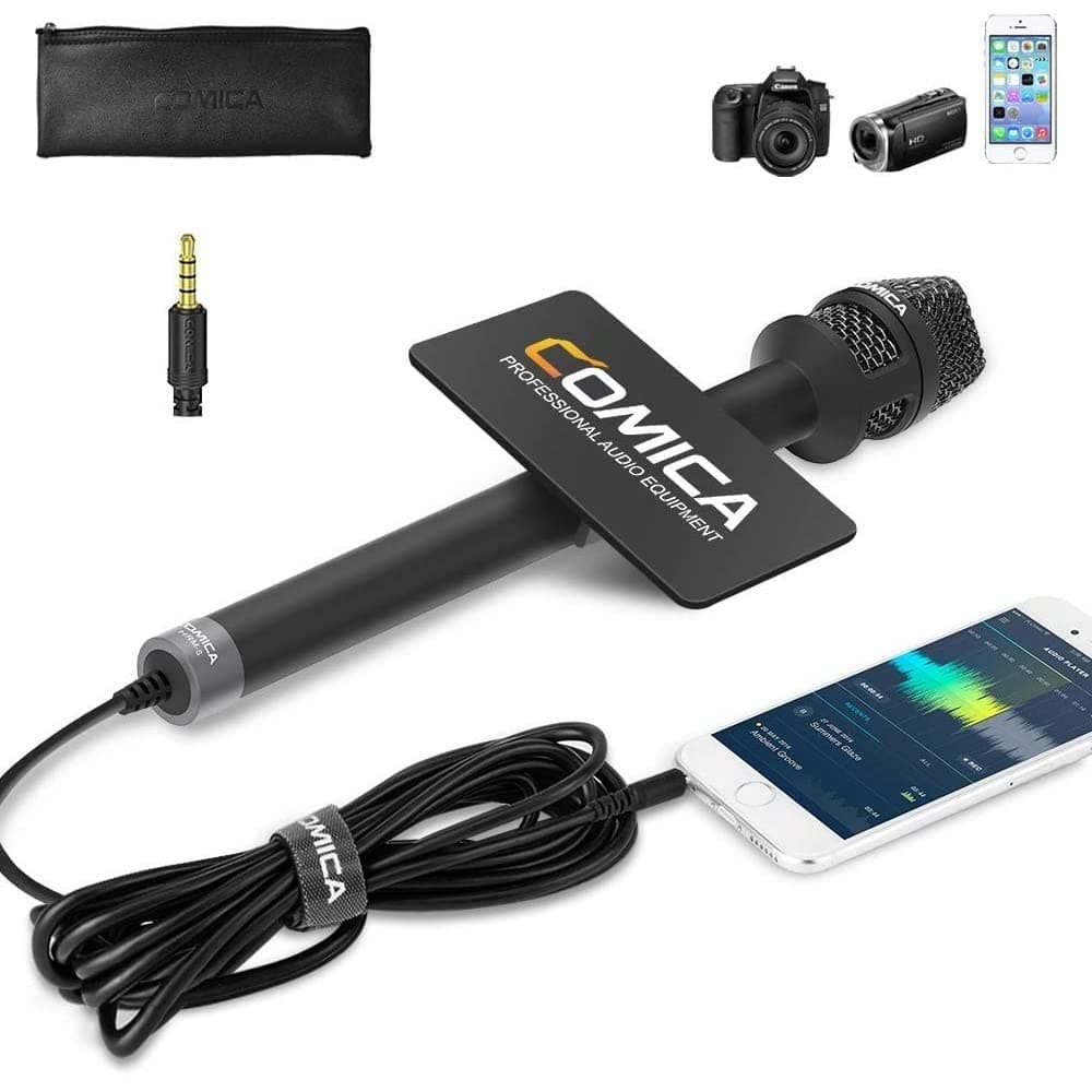Interview Microphone COMICA HRM-S Condenser Microphone, External Microphone for Smartphones, All Metal, Unidirectional Handheld Microphone, Reporter Microphone (3.5mm TRRS Terminal)