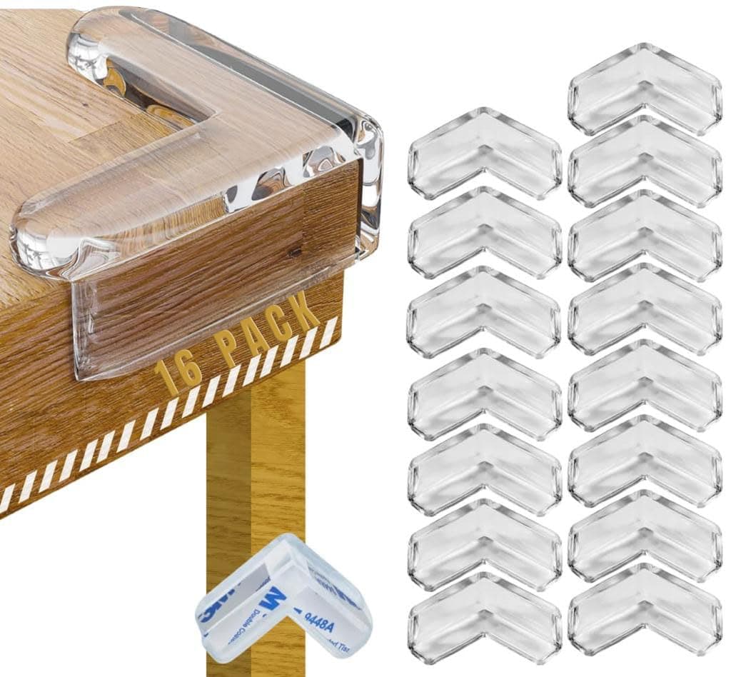 Admuse Safety Edge Corner Protector (16 Pack) Adhesive 3M Clear Baby Proofing Guards, Tables, Furniture, Soft Silicone Bumper Strip with Round Child Edge Protector for Cabinets