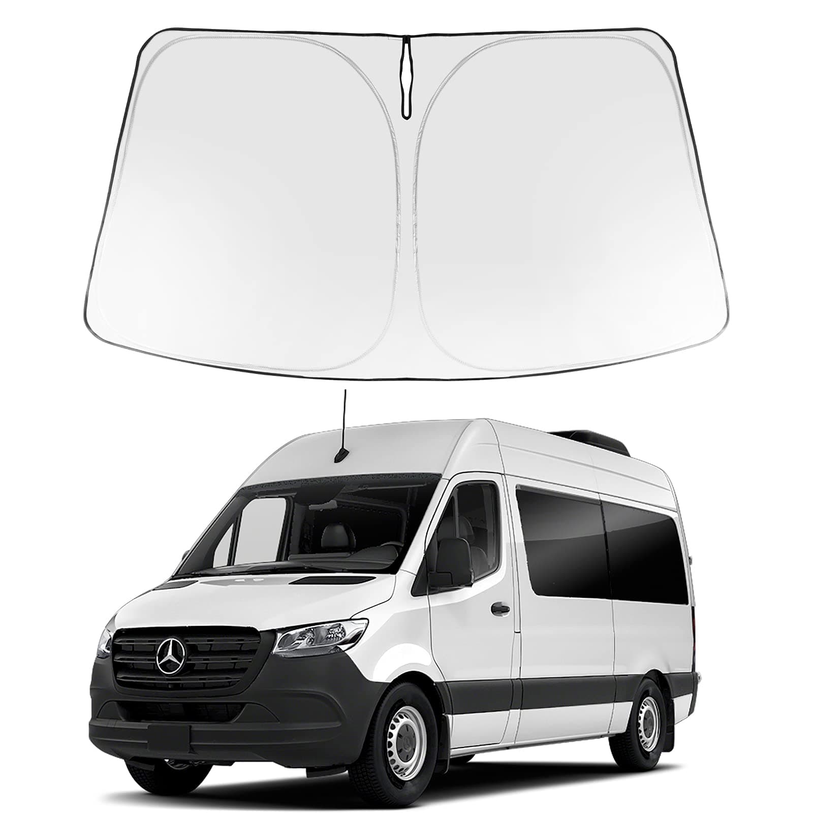 Proadsy 2025 Upgrade Windshield Sun Shade Custom Fit Sprinter, Freightliner Cargo Crew 2007-2025 4-Layer Foldable Front Sunshade Protector Sun Visor Blocks UV Rays Keep Car Cooler