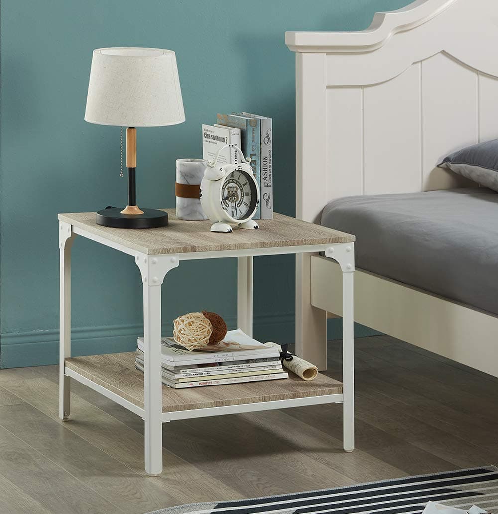 Homissue 21.7-Inch Modern Home Style End Table, 2-Tier Square Accent Side Table with Storage Shelf for Living Room Office, Light Oak