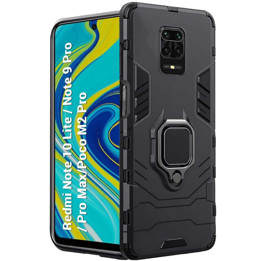 Tough Armor Bumper Back Case Cover for Poco M2 Pro/Redmi Note 9 Pro/Pro Max | Ring Holder & Kickstand in-Built | Excellent 360 Degree Protection