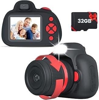 Kids Camera, Digital Camera for Kids 3-8 Year Old, Birthday, Toys for Girls, 2.4" IPS Screen, Video Camcorder with Flash, 32G Card Included, Perfect Size (Black)