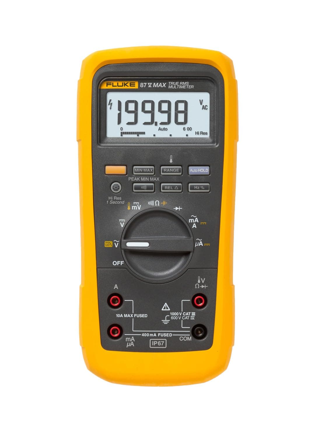 87V MAX True-RMS Digital Multimeter, Rugged, Waterproof and Dustproof IP67 Rated, Up to 800 Hour Battery Capacity, Built-In Thermometer, Withstands Drops Up To 13 Feet, Includes TL175 Test Leads